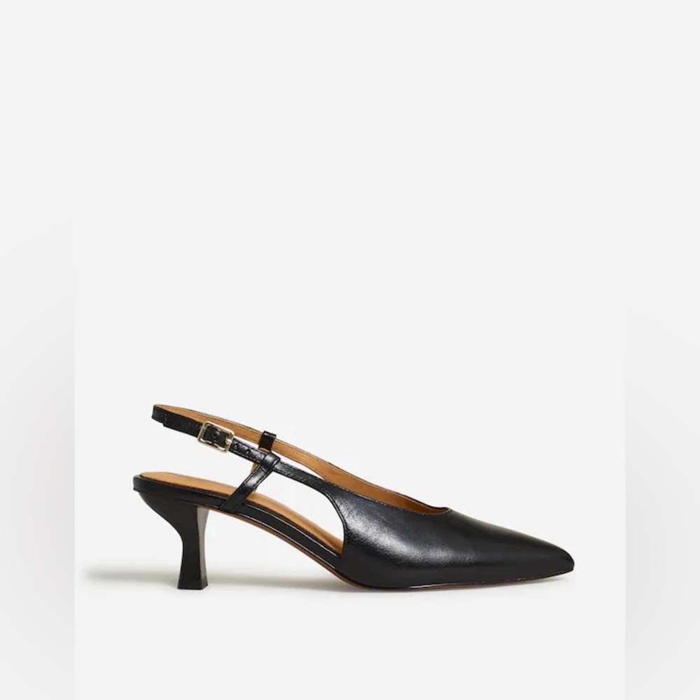 Madewell Black Leather Slingback Kitten Heel Pumps